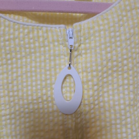 Coffee Time Robe Womens Sz M Seersucker Housecoat Yellow White Stripe Housecoat - Picture 5 of 10